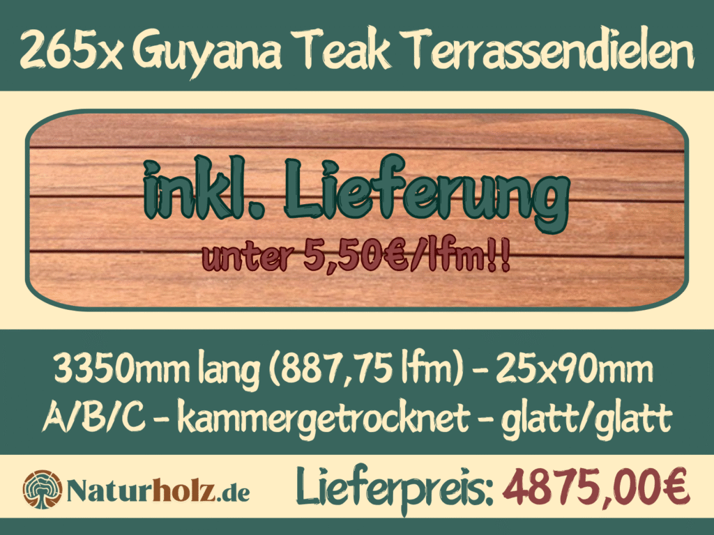 265x Guyana Teak Terrassendielen