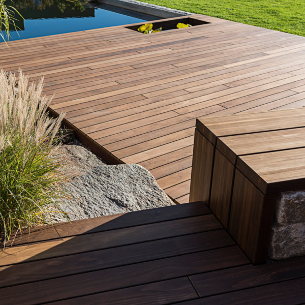 Kebony Clear Terrassendielen, glatt, seitlich genutet, Kanten gerundet, Rückseite Kanten gefast hochwertig kaufen