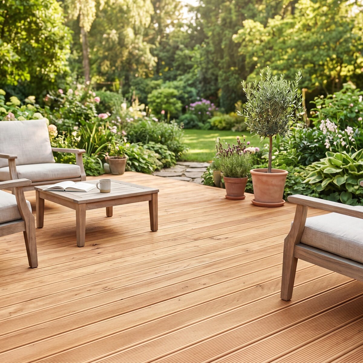 Kanadische Lärche Terrassendielen, 27×143 mm, KD, fein/fein
